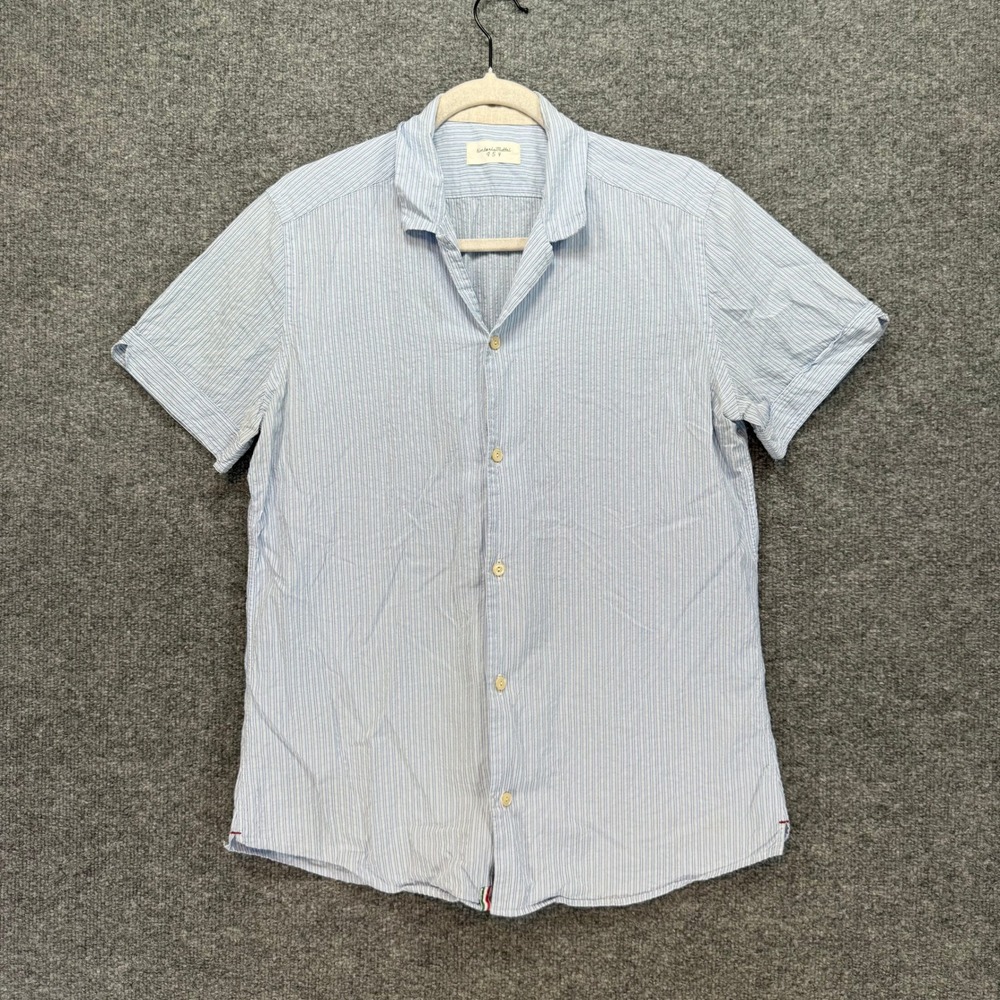Tintoria Mattei Button Up Shirt Men 15 3/4 Blue Pinstripe Seersucker Italian Lux